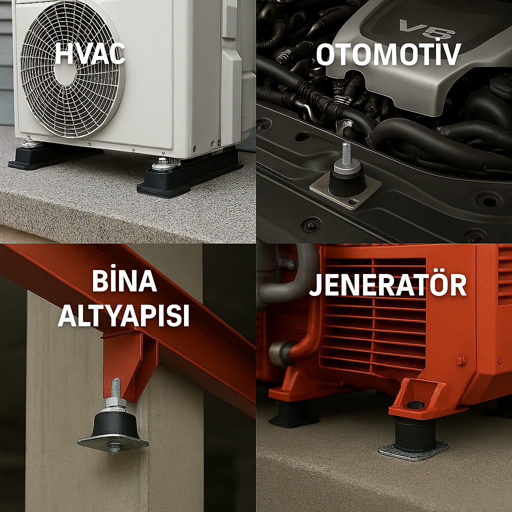 Farklı Endüstrilerde Titreşim Takozu Uygulamaları (HVAC, Otomotiv, Bina Altyapısı, Jeneratör vb.)